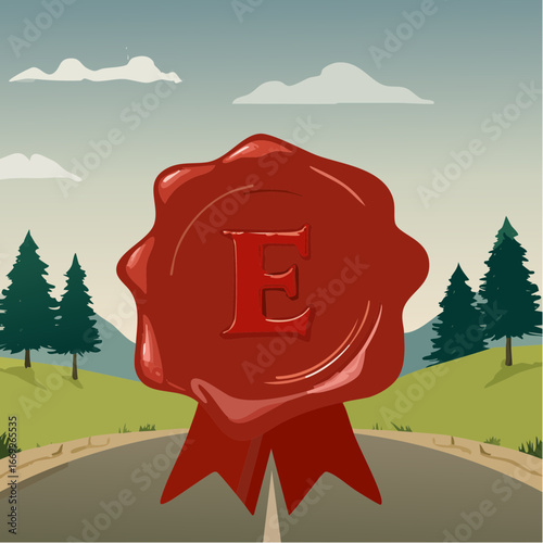 Red seal wax with alphabet letter E vector