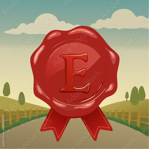 Red seal wax with alphabet letter E vector