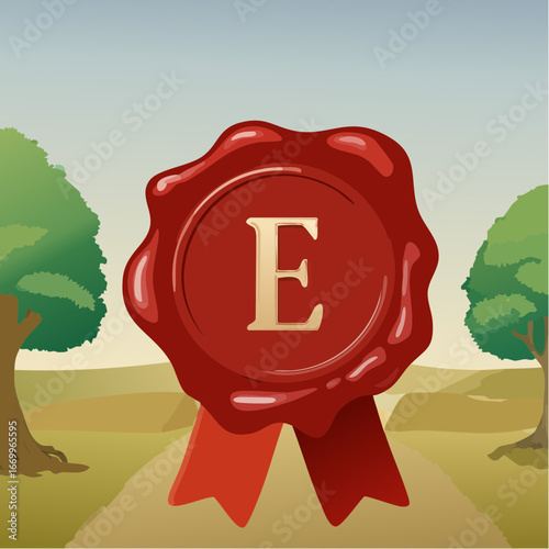Red seal wax with alphabet letter E vector