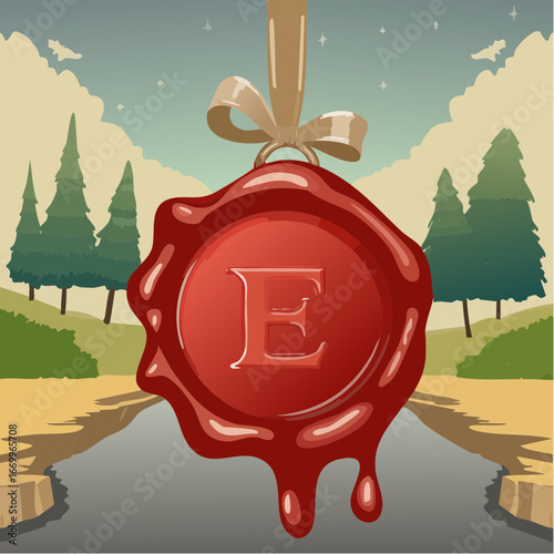 Red seal wax with alphabet letter E vector