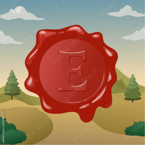 Red seal wax with alphabet letter E vector