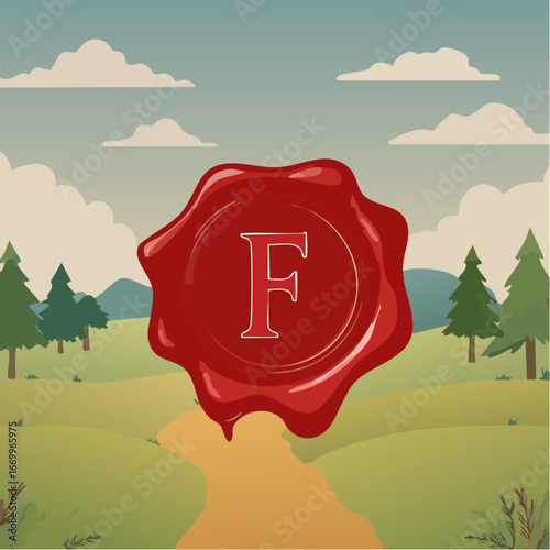 Red seal wax with alphabet letter F vector