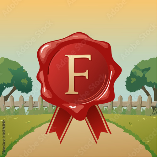 Red seal wax with alphabet letter F vector