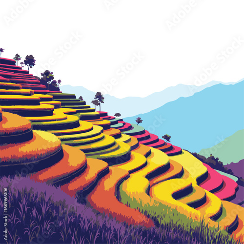 Scenic rice terraces farming hillside view