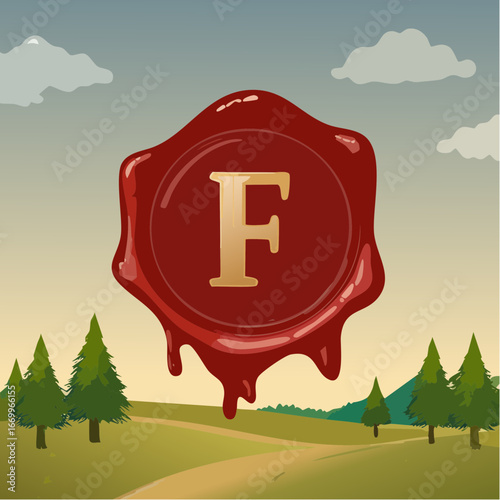 Red seal wax with alphabet letter F vector