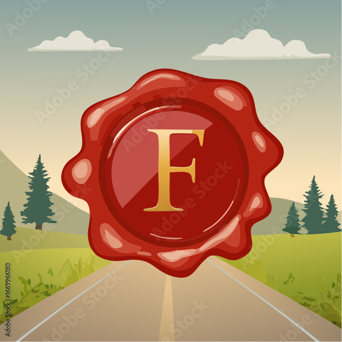 Red seal wax with alphabet letter F vector