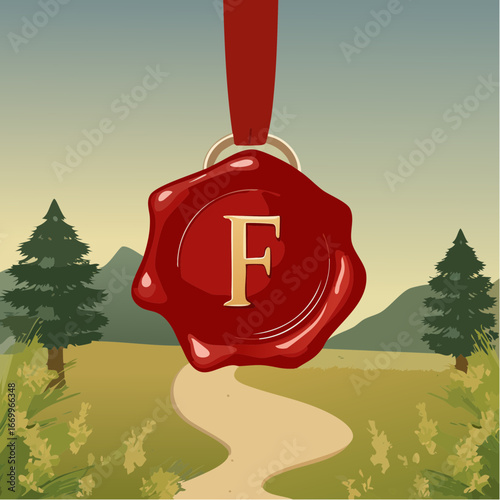 Red seal wax with alphabet letter F vector