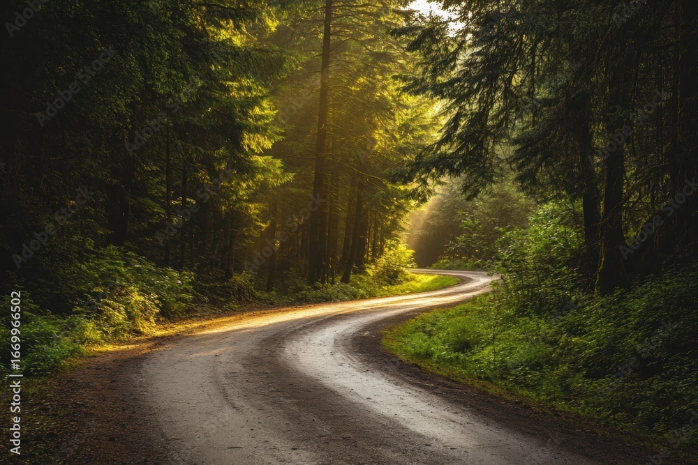 Obraz premium Forest path with warm light