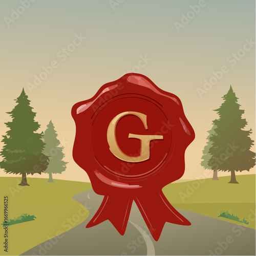 Red seal wax with alphabet letter G vector