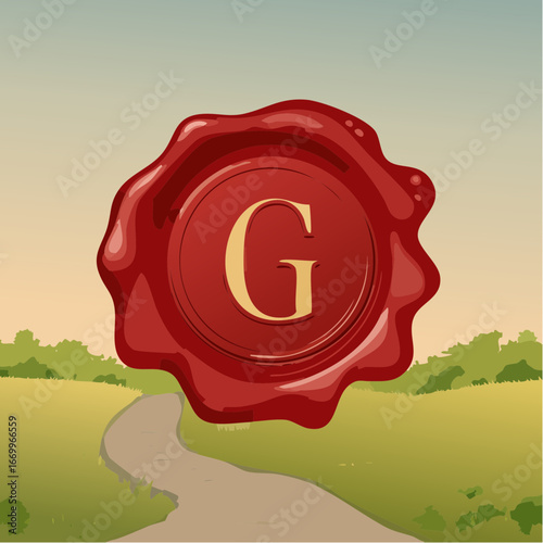 Red seal wax with alphabet letter G vector