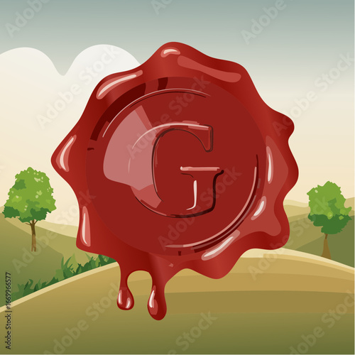 Red seal wax with alphabet letter G vector