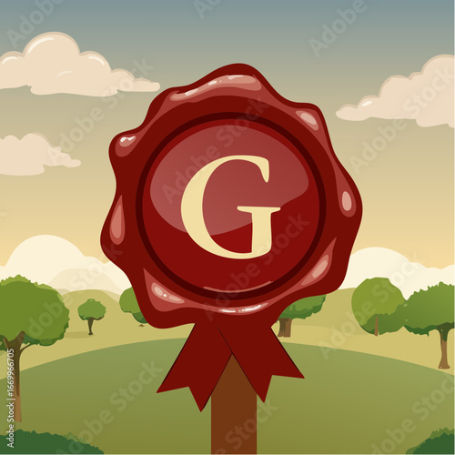 Red seal wax with alphabet letter G vector