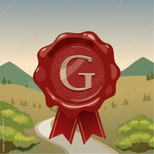 Red seal wax with alphabet letter G vector