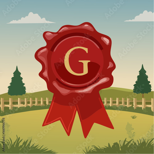 Red seal wax with alphabet letter G vector