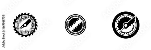 Circular Saw Blades and Cutting Tools Icons, minimalist monochrome icons