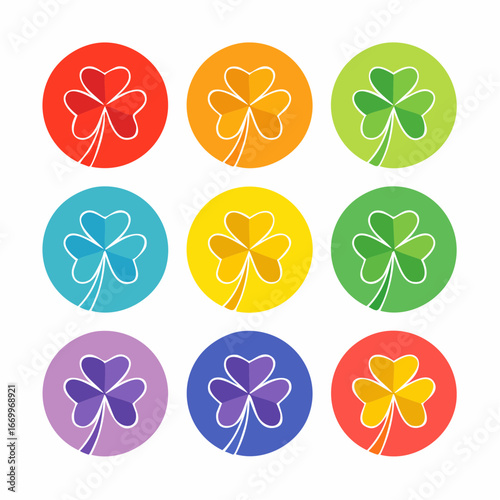Set of colorful Irish flat shamrock icons vector