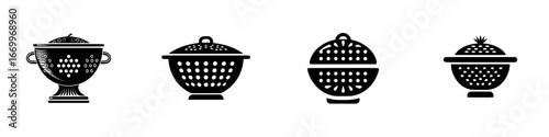 Colanders and Strainers with Perforated Patterns. Modern 3D Icon Set
