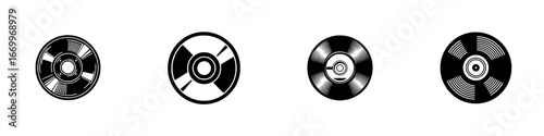 Vintage Vinyl Records Collection, minimalist monochrome icons