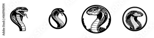 Fierce Cobra Head and Neck Graphics, minimalist monochrome icons
