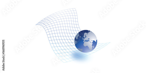 Blue Globe with World Map and Abstract Grid Design.