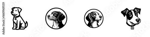 Dog Portraits Collection in Classic Black and White, minimalist monochrome icons