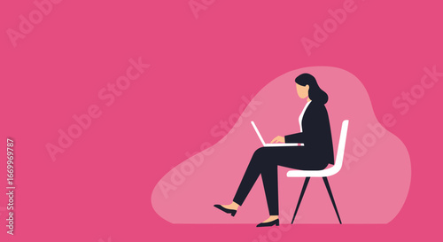 Focused businesswoman working on laptop, representing online tasks, remote work, or digital productivity. Ideal for business, education, or freelance concepts.