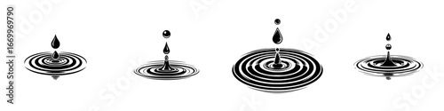 Water Droplets Cause Ripples on Surface, minimalist monochrome icons