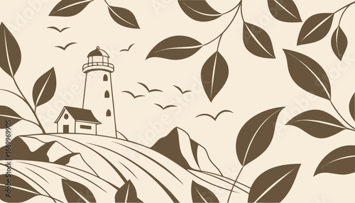A lush, seamless pattern of green leaves and delicate floral branches with a natural, eco-friendly feel