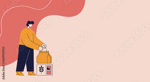 Man receiving a package or shopping bag, symbolizing convenient online delivery and e-commerce. Ideal for retail, logistics, and consumer lifestyle content.