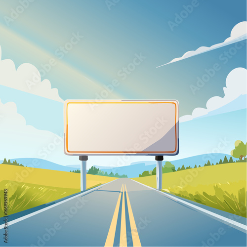 blank road sign with a blurred blue background