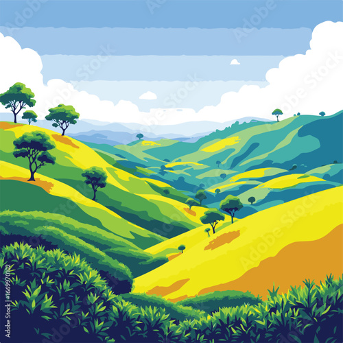 Green rice terraces on mountain slope
