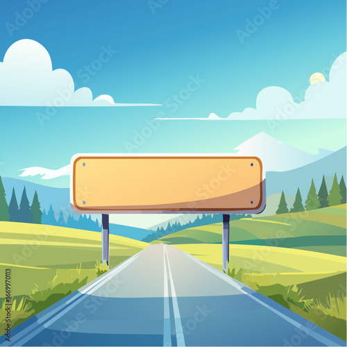 blank road sign with a blurred blue background