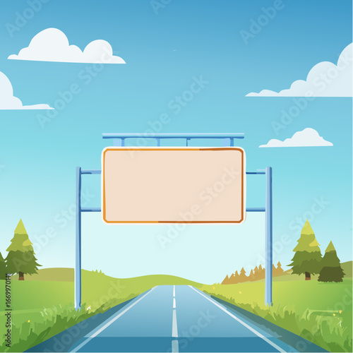 blank road sign with a blurred blue background