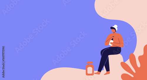 Person practicing self-care, applying lotion from a pump bottle after a shower. Illustrates a daily beauty and wellness routine for skin health and relaxation.
