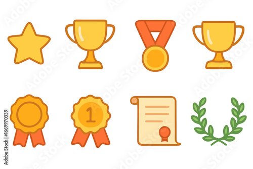 Children's Award Badges. Flat vector mini-illustrations hallmark award badges in colors children's illustrations: gold star,