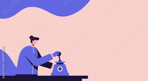 Illustration of a person engaging a control lever, symbolizing action, decision-making, and strategic initiation in business or technology.