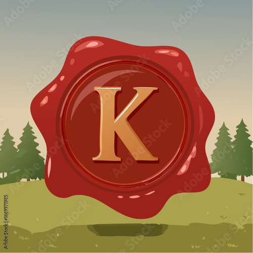 Red seal wax with alphabet letter K vector
