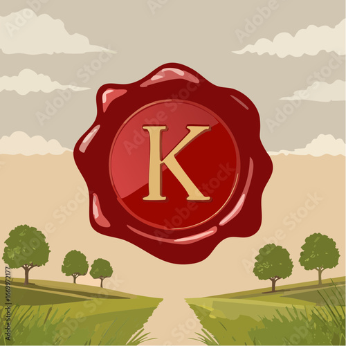 Red seal wax with alphabet letter K vector