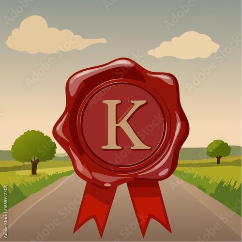 Red seal wax with alphabet letter K vector