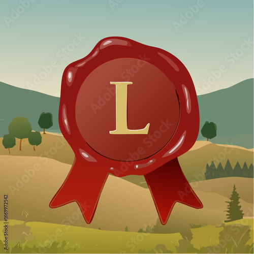 Red seal wax with alphabet letter L vector