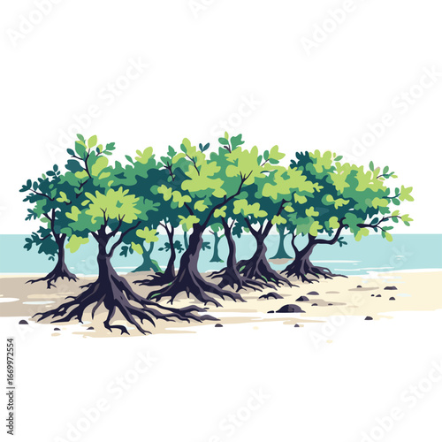 Single mangrove tree standing in swamp