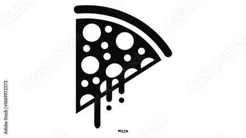 Black and white graphic of a pizza slice with melting cheese and pepperoni on a white background art silhouette
