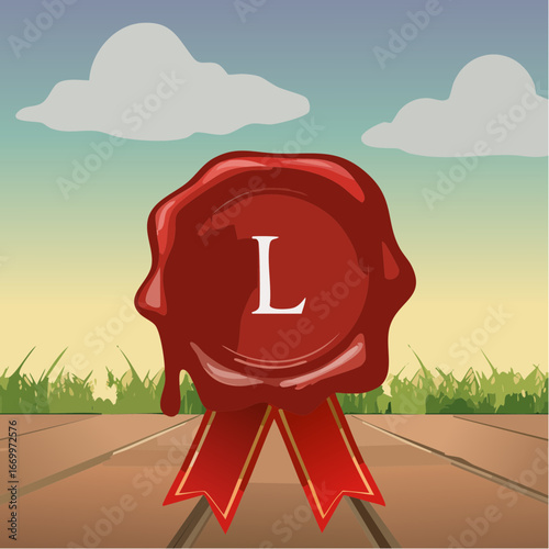 Red seal wax with alphabet letter L vector