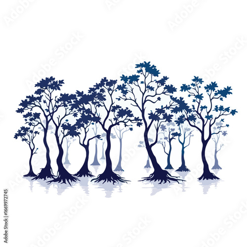 Monochrome mangrove tree line sketch art