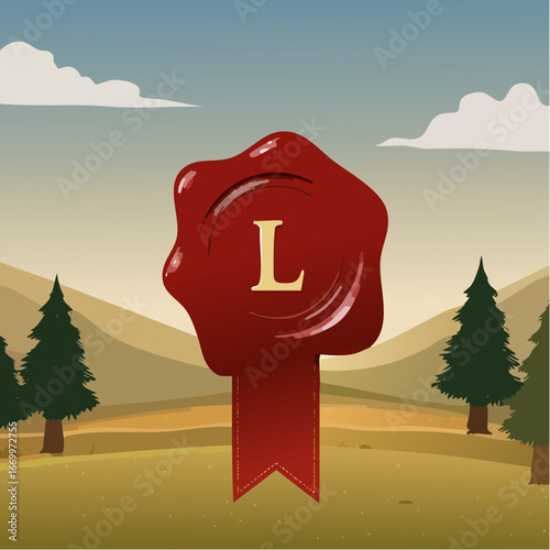 Red seal wax with alphabet letter L vector