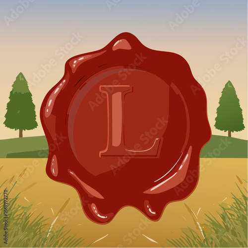Red seal wax with alphabet letter L vector