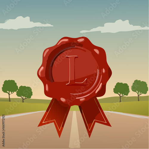 Red seal wax with alphabet letter L vector