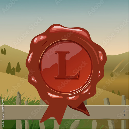 Red seal wax with alphabet letter L vector