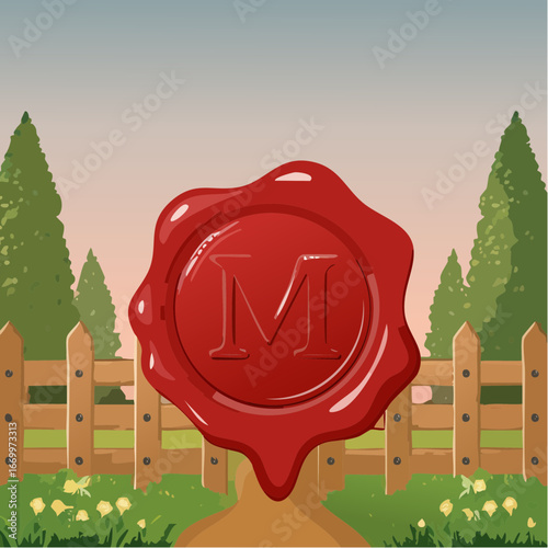 Red seal wax with alphabet letter M vector