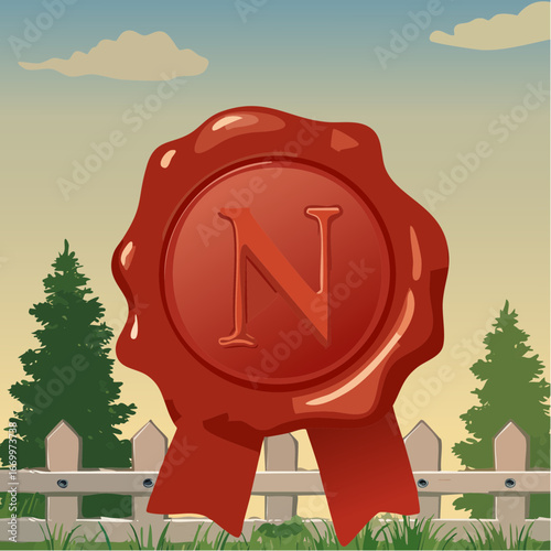 Red seal wax with alphabet letter N vector